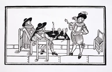 Weinbauern in einem Tudor-Ale-Haus, aus einem Flugblatt Gesundheit für alle, 1642